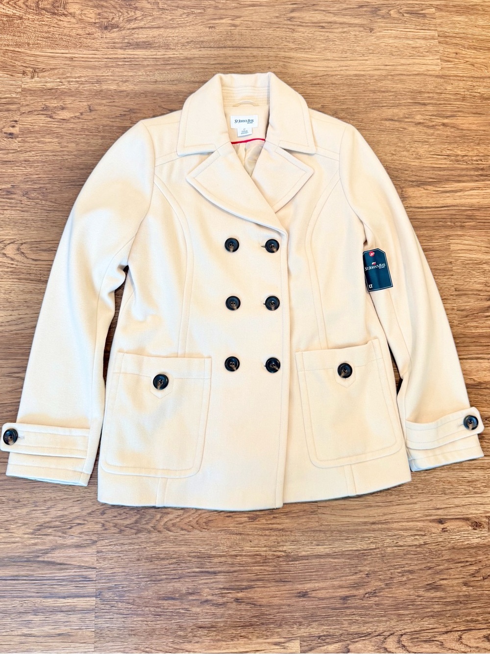 BRAND NEW St. John’s Bay Women’s LT Cream Wool Double-Breasted Peacoat